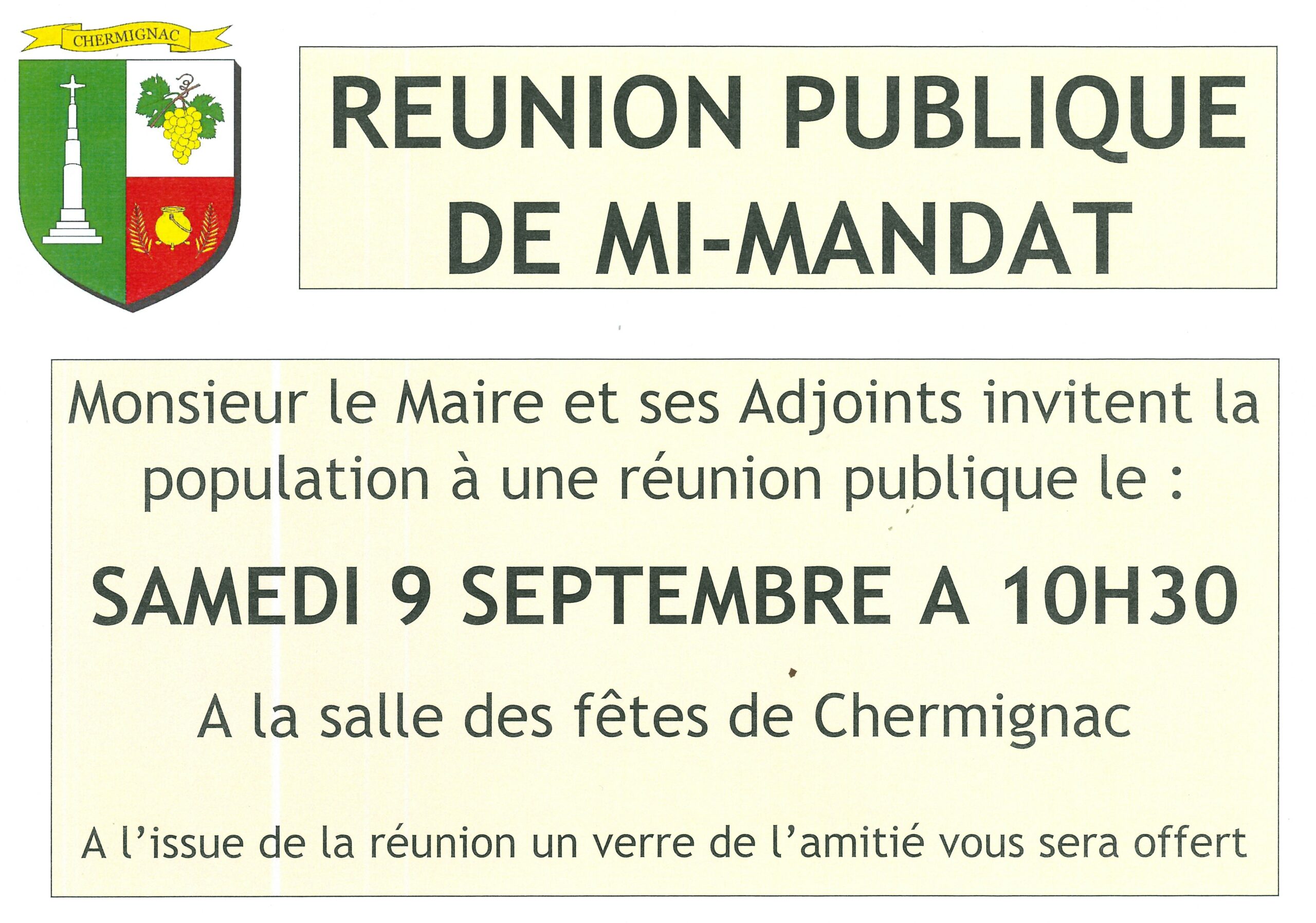 REUNION PUBLIQUE MI-MANDAT SAMEDI 9 SEPTEMBRE